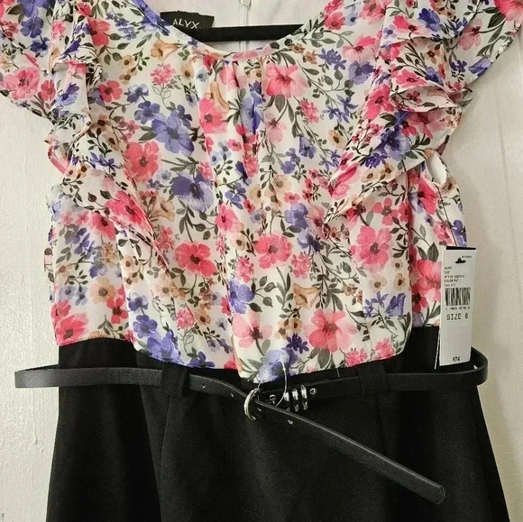 ALYX Mixed Media Belted Sheath Dress Size 8, Floral And Solid, Careerwear - Picture 3 of 7